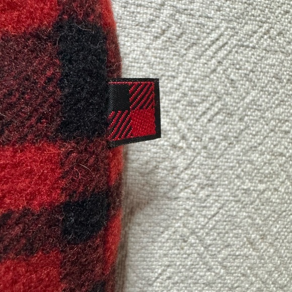 Woolrich Wool Blend Peacoat Red Cream Plaid Jacket M Christmas Pea Coat - Picture 7 of 8